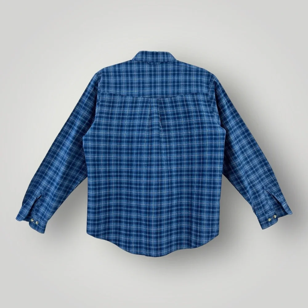 Roper Shirt Mens SMALL Blue Plaid Western Button‎ Long Sleeve Horseshoe Logo